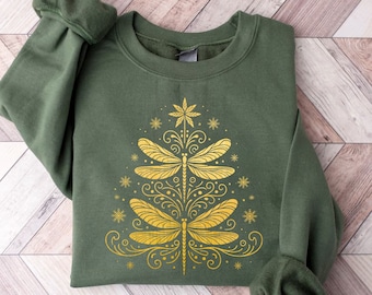 Christmas Dragonfly Sweatshirt, Dragonfly Sweater, Dragonfly Lover Shirt, Dragonfly Gift, Nature Christmas Shirts, Xmas Dragonfly Sweatshirt