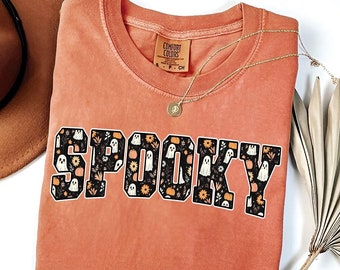 Spooky Halloween Comfort Colors Tee | Retro Ghost Pumpkin T-Shirt | Cute Fall Shirt | Vintage Halloween Gift | Spooky Season Shirt