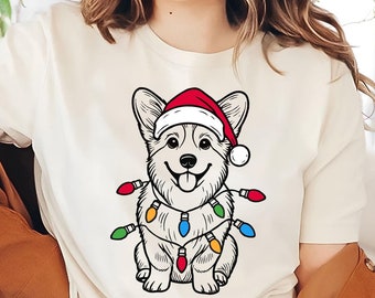 Festive Corgi Christmas Shirt | Santa Corgi Tee | Corgi Lover Gift | Holiday Dog Shirt | Christmas Corgi | Corgi Mom Dad Gifts | Corgi Shirt