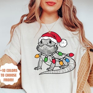 Kerstshirt met baardagaam | Reptile Lover-T-shirt | Kerstmanshirt met baardagaam | Kerst T-shirt huisdier hagedis | Beardie-kerstcadeaus