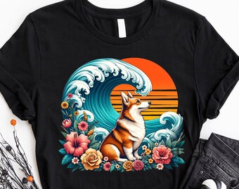 Corgi Beach Shirt | Corgi Mom Summer Tee | Ocean Dog Lover Tee | Tropical Corgi Shirt | Corgi Sunset Shirt | Beach Vacation | Corgi Dog Tee
