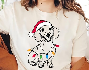 Festive Dachshund Christmas Shirt | Santa Wiener Dog Tee | Christmas Doxie | Funny Doxie Gift | Dachshund Lover Gift | Holiday Dog Shirt
