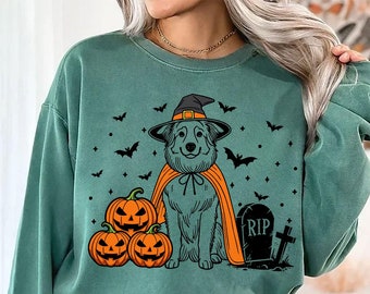 Australian Shepherd Halloween Sweatshirt | Spooky Aussie Witch Sweater | Pumpkin Aussie Dog| Funny Halloween Dog Lover Gift | Aussie Sweater
