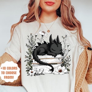 Floral Dragon Book Lover Shirt | Fantasy Bookworm Tee | Bookish Dragon Shirt | Dragon Book Lover Shirt | Book Gifts | Literary Gift Tee