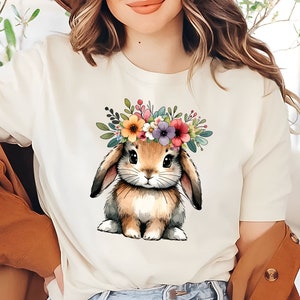 Blommig kanin vår-T-shirt | Påskhare trädgårdströja | Söt kanin blommig skjorta | Botanisk kanin påsktröja | Vårkaningåvor