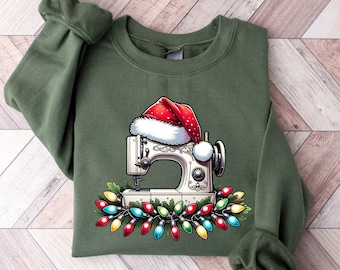 Sewing Machine Christmas Sweatshirt, Sewing Sweater, Christmas Tree Sewing Machine Sweater, Sewing Lover Sweatshirt, Quilter Gift