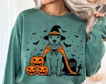 Pitbull Halloween Sweatshirt | Spooky Pittie Witch Sweater | Pumpkin Pitbull Dog | Funny Halloween Dog Lover Gift | Fall Pit Bull Sweater