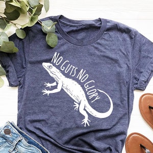 Camiseta &quot;No Guts No Glory&quot; / Camiseta &quot;Gekko Jumping&quot; / Regalo para amantes de los gecos / Camiseta divertida de gecos / Camiseta para amantes de los reptiles / Camiseta para mamá geco / Camiseta para papá geco