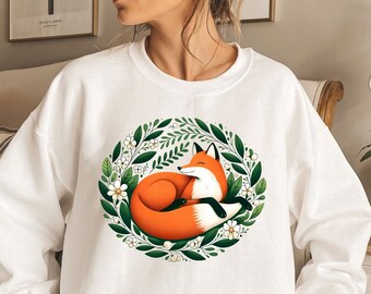 Whimsical Fox Cottagecore Sweatshirt, Forestcore Sweater, Goblincore, Woodland Wildlife Animal, Cottagecore Sweater, Wildlife Crew Neck