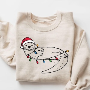 Christmas Otter Sweatshirt | Cute Sea Animal Sweater | Otter Lover Christmas Shirt | Otters Santa Sweatshirt | Xmas Otter Gift