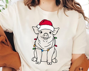 Festive Pig Christmas Shirt | Santa Pig Tee | Christmas Pig Shirt | Pig Lover Gift | Holiday Pig | Xmas Pig Shirt | Cute Pig Shirt