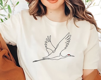 Graceful Crane T-Shirt | Flying Crane Bird Tee | Minimalist Crane Lover Shirt | Japanese Crane Tee | Wildlife Lover Gift | Heron Lover Gifts