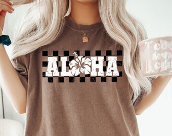 Aloha Shirt | Hawaii Shirt | Checkered Aloha Tee | Beach Vacation Shirt | Summer Vacation Shirt | Hawaii Trip Shirt | Aloha Vibes Shirt