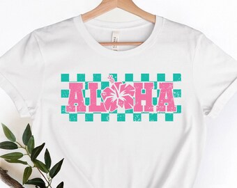 Aloha Shirt | Hawaii Shirt | Checkered Aloha Tee | Beach Vacation Shirt | Hawaii Trip Shirt | Aloha Vibes Shirt | Vacation Mode Shirt