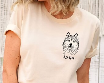 Camiseta personalizada de Husky siberiano / Camiseta personalizada con nombre de Husky / Camisa de amante de Husky / Camiseta de Husky dibujada a mano / Regalo de Husky siberiano