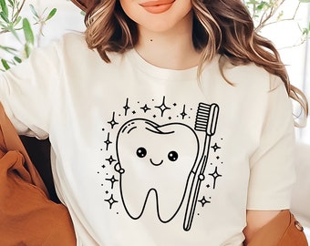 Happy Tooth T-Shirt | Dental Hygienist Shirt | Dentist Tee | Dental Assistant Shirt | Toothbrush Shirt | Dental Care Tee | Dentist Gifts