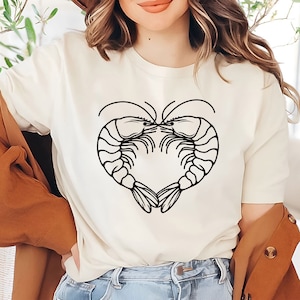 Prawn Cocktail Heart Graphic Shirt | Shrimp Birthday Tee | Unisex Halftone Prawn Platter TShirt | Summer Girl Shirt | Foodie Gift | Dad Gift