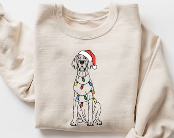 Great Dane Christmas Sweatshirt | Holiday Great Dane Lover Shirt | Santa Hat Dog Crewneck | Festive Dog Sweater | Great Dane Owner Gift