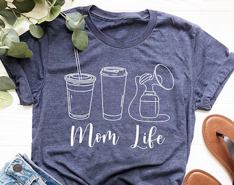 Maglietta Mom Life / Regalo per la mamma che allatta / Maglietta per gli amanti del caffè / Maglietta per neomamme / Maglietta con tiralatte / Maglietta per la maternità / Regalo per neomamme / Neomamma