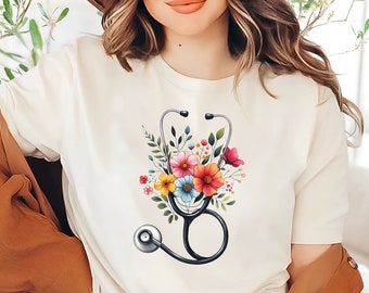 Floral Stethoscope Tee | Nurse Shirt | Healthcare Flower T-Shirt | Nursing Student Tee | Doctor Shirt | Floral Nurse Shirt | Nurse Gifts