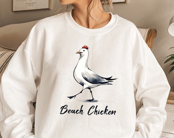 Beach Chicken Sweatshirt | Seagull Lover Sweater | Funny Seabird Shirt | Funny Beach Gift | Birdwatcher Shirt | Seagull Sweatshirt