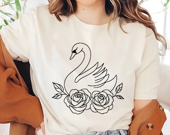 Camiseta floral de cisne / elegante camiseta de pájaro / camisa de pájaro cisne / camisa amante de la naturaleza botánica / camisa de animal sereno / camisa amante del cisne