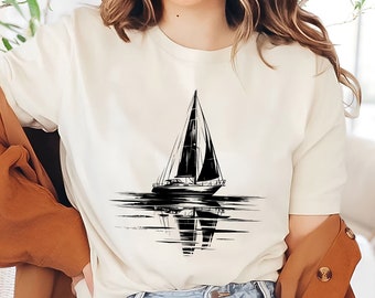 clássico do veleiro camiseta | T náutico da reflexão | Vida do lago do barqueiro camiseta de <br> Entrega Rápida? capitão camisa | Camiseta de aventura de vela | Presente de barco