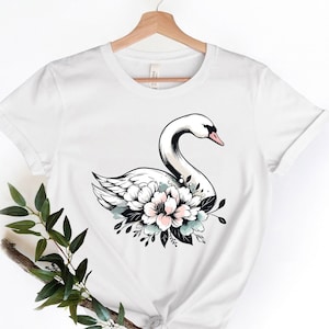 Floral Swan Graphic Tee | Botanical Bird Shirt | Swan Lover | Artistic Nature Lover T-Shirt | Romantic Wildlife Shirt | Swan Bird Tee