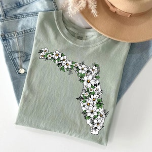 Shirt met bloemenkaart Florida | T-shirt met kaart staat Florida | Reiscadeaus Florida | Florida Beach Vibes | Florida-shirt | T-shirt Florida State Pride