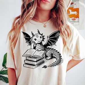 Dragon Book Lover T-Shirt | Fantasy Reader Tee | Bookworm Dragon Shirt | Cute Bookish Gift | Librarian Teacher Tee | Bibliophile Shirt