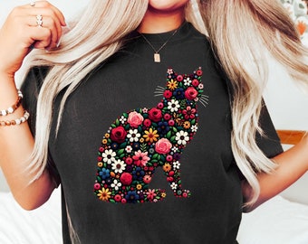 Elegant Floral Cat Shirt, Cat Lover Shirt, Purr Shirt, Floral Cat Tee, Cat Mom Life Shirt, Cat Lovers Shirt, Cat Lover Gift, Cute Cat Shirts