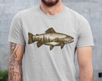 -shirt Forêt de truites | t-shirt pêcheur | Cadeau de pêche à la mouche | Chemise pour amoureux de la nature | Chemise de pêche en eau douce | Aventure en plein air | Chemise de pêcheur