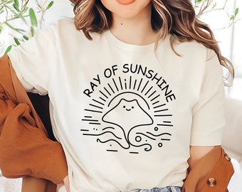 -shirt rayon de soleil | T-shirt océan raie manta | Amoureux de la vie marine | Chemise décontractée de plage | T-shirt graphique nautique | Cadeaux d'été Sea Life