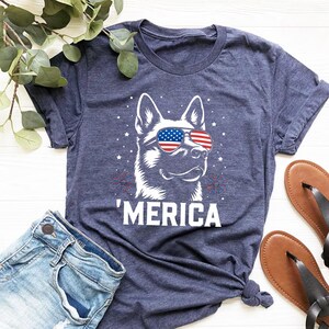 Belgian Malinois Merica Shirt | Patriotic Dog T-Shirt Cotton Graphic Tee | 4th of July Gift for Dog Dad