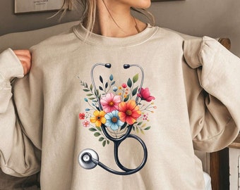 Floral Stethoscope Sweatshirt | Nurse Floral Sweater | Healthcare Crewneck | Nursing Student Gift | Doctor Sweatshirt | Nurse Sweater