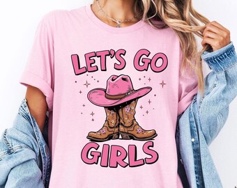 Let's Go Girls T-Shirt for Cowgirls | Western Rodeo Tee for Kids | Country Music Shirt | Pink Cowboy Boots Tee | Cowgirl Shirt