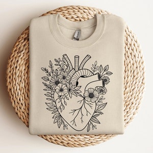 Floral Anatomical Heart Sweatshirt | Cardiac Nurse Sweater | Heart Anatomy Shirt | Cardiology Nurse Gift | CVICU RN Sweatshirt