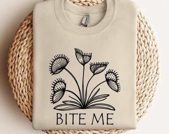 Venus Fliegenfalle Bite Me Sweatshirt | Rundhalsausschnitt | Fleischfressende Pflanze Pullover | Natur inspiriert Shirt | Venus Fliegenfalle Sweatshirt