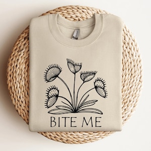 Venus Flytrap Bite Me Sweatshirt | Botanical Crewneck | Carnivorous Plant Sweater | Nature Inspired Shirt | Funny Venus Flytrap Sweatshirt