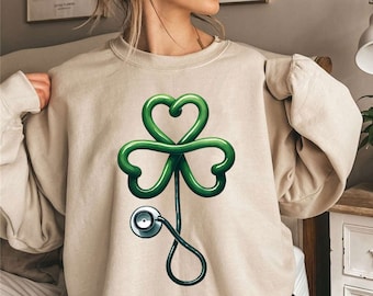 Krankenschwester St Patricks Sweatshirt | Stethoskop Pullover | Irisches Still-Hemd | St Patricks Day Krankenschwester Pullover | Festliches Krankenschwester Geschenk | Krankenschwester Geschenke