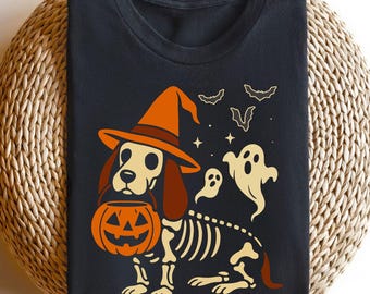 Maglietta di Halloween Basset Hound / Maglietta spaventosa per cani Basset / Maglietta di Halloween per cani / Maglietta per cani Basset / Maglietta autunnale per amanti dei cani / Maglietta zucca per cani
