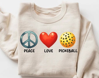 Frieden Liebe Pickleball Sweatshirt | Pickleball Spieler Geschenk | Pickleball Spiel Pullover | Pickleball Liebhaber-Sweatshirt | Pickleball Pullover