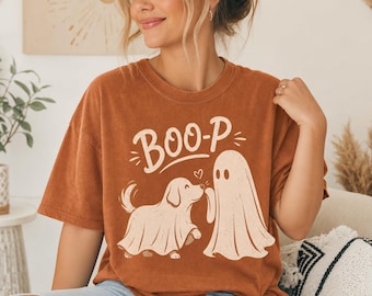 Boo-P Ghost Dog Halloween Shirt, Funny Dog Ghost Tee, Retro Spooky Season Shirt, Comfort Colors