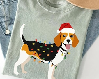 Beagle Christmas T-shirt: Santa Dog Holiday Lights