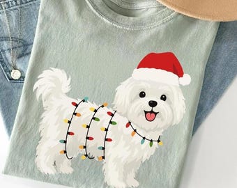Maltese Christmas T-shirt | Santa Maltese | Maltese Dog Mom Gift | Cute Maltese Lover Shirt | Holiday Dog Xmas Tee