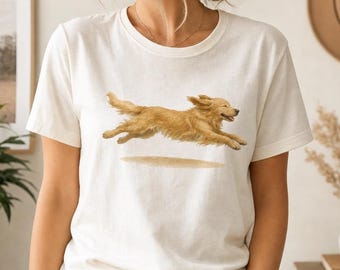 Running Golden Retriever T-Shirt, Watercolor Golden Dog Tee, Golden Retriever Mom Shirt, Comfort Colors