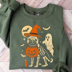 Halloween Pug Sweatshirt | Spooky Pug Dog Sweater | Pug Dog Skeleton Sweatshirt | Cute Dog Halloween Sweatshirt | Fall Pug Sweatshirt