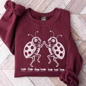 Dancing Ladybugs Sweatshirt, Vintage Ladybird Crewneck, Whimsical Cottagecore Bug Shirt, Gildan
