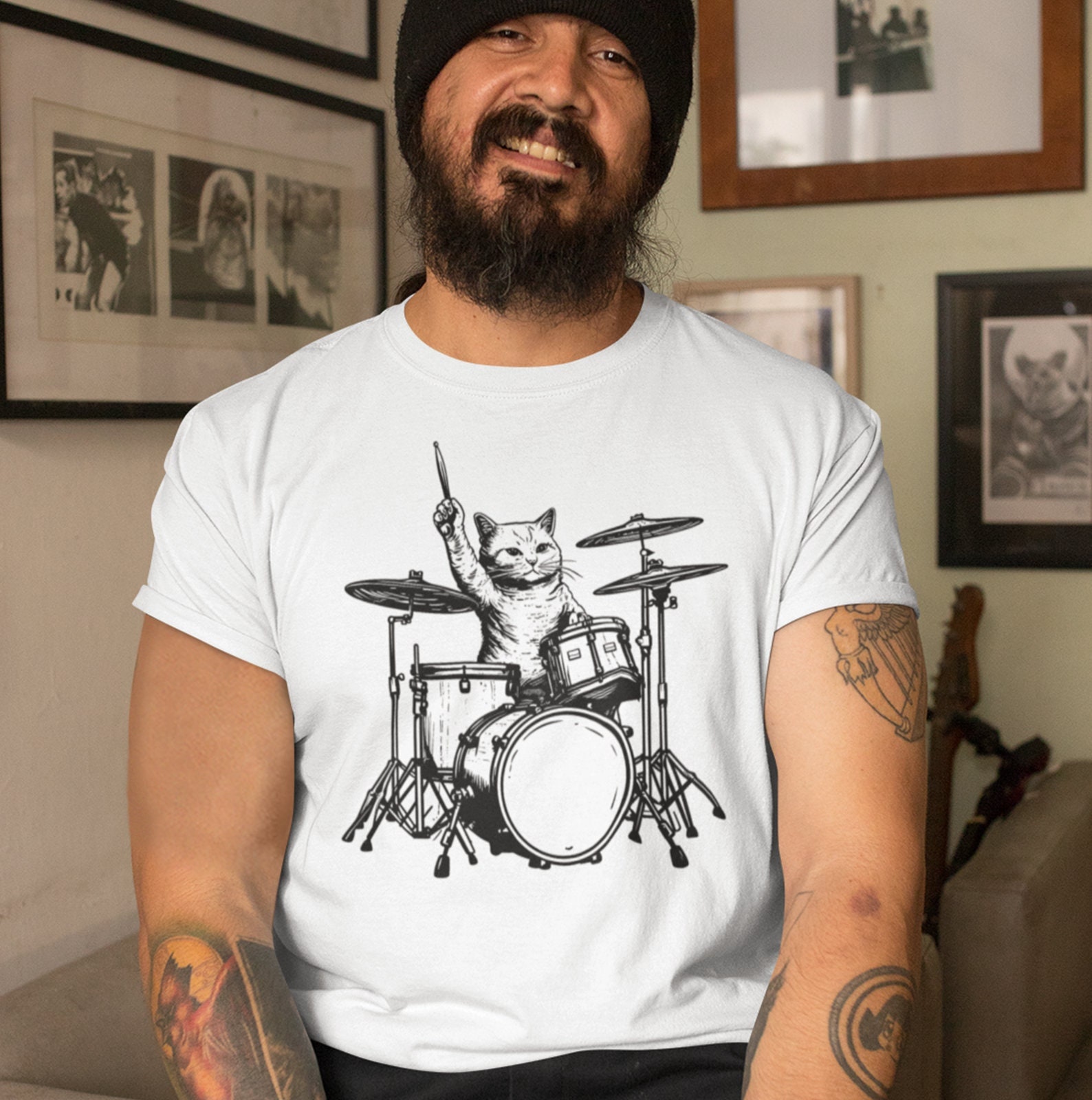 Drummer Cat T-Shirt | Cat Lover Drumming Tee | Rock Cat Shirt | Music Lover Gift | Cat Drummer Tee | Musician Cat Shirt