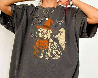 Comfort Colors Halloween Bulldog Skeleton TShirt | English Bulldog Tee | Fall Bulldog Shirt | Bulldog Mom Gift | Spooky Shirt | Bulldog Gift